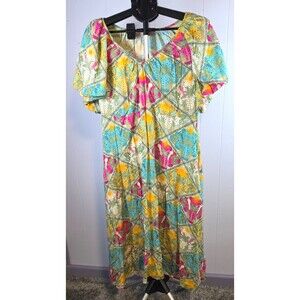 Loft Palm Tree Parrot Unique Travel Cruise Vacation Dress Size 10 Green Pink